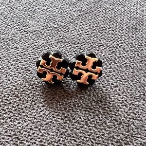Black and Gold Stud Tory Burch Earrings With Dust Bag